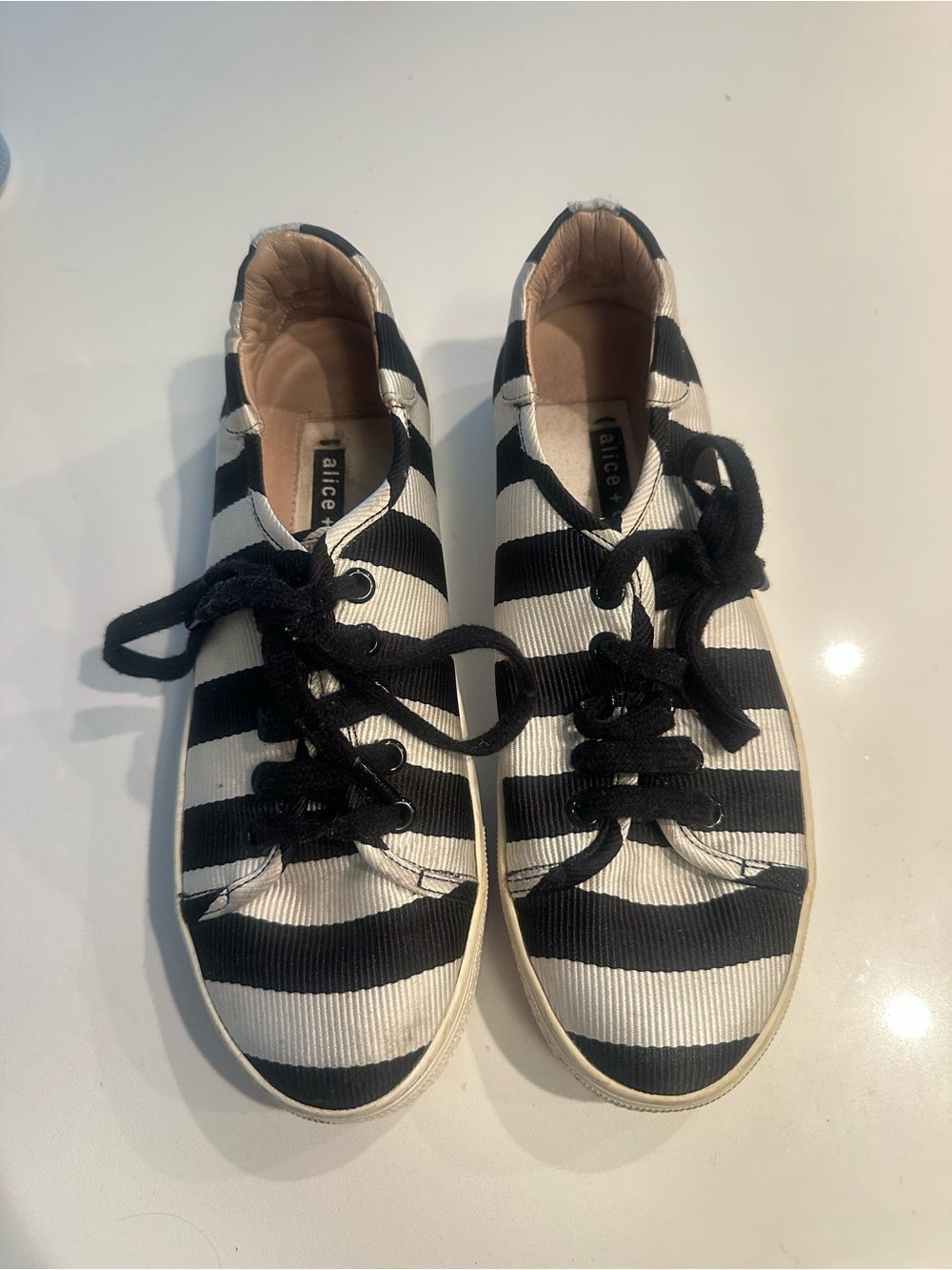 Alice + Olivia Black & White Striped Lace-Up Sneakers